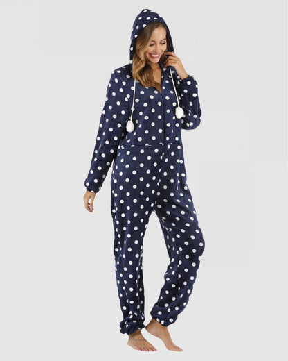 Combinaison bleu à pois en fourrure pour femme