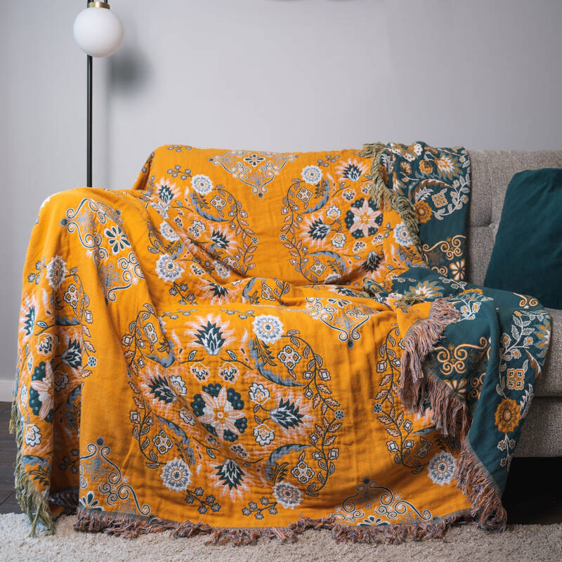 Plaid au style nordique floral réversible