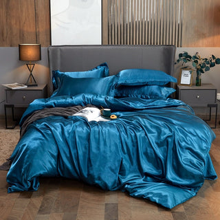 Parure de lit chic bleu en satin