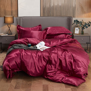 Parure de lit chic rouge bordeaux en satin