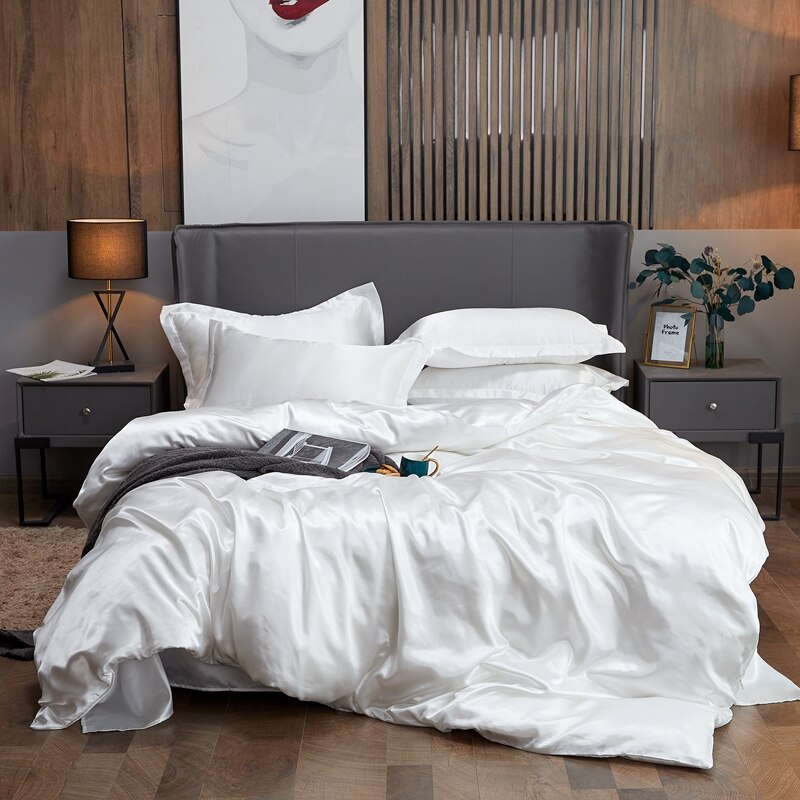 Parure de lit chic blanc en satin
